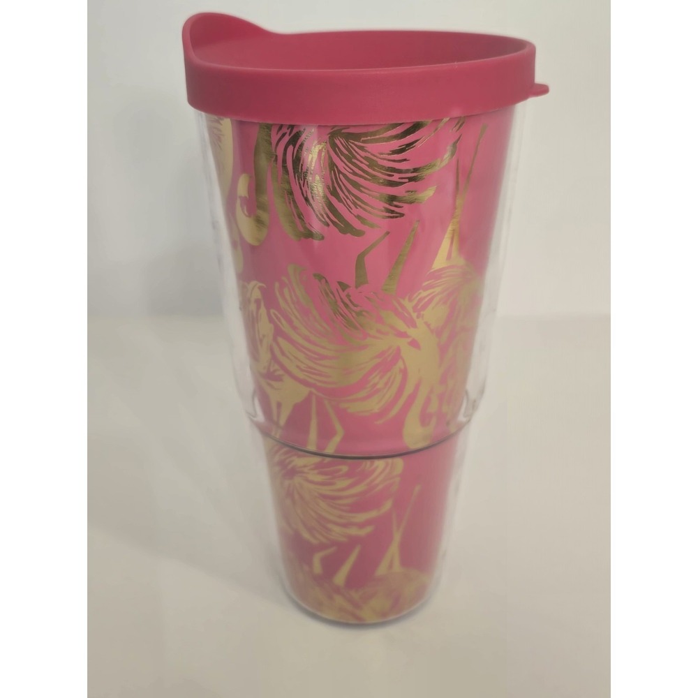 Lilly Pulitzer Jungle Tumble Pink Gold 24oz Insulated Plastic Tumbler Cup NEW